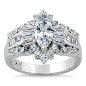 925 STERLING SILVER Marquise & Baguette Cubic Zirconia Ring
